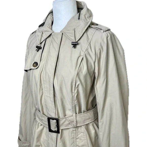 Tommy Hilfiger Trench Coat Belted Jacket Hidden Hood Beige Tan Medium M - Picture 3 of 17